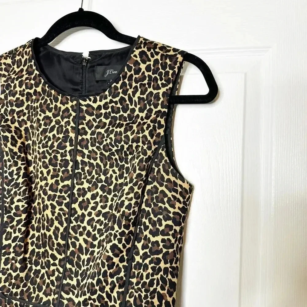J. CREW Size 2 Sleeveless Sheath Dress Leopard‎ Bi-Stretch Cotton